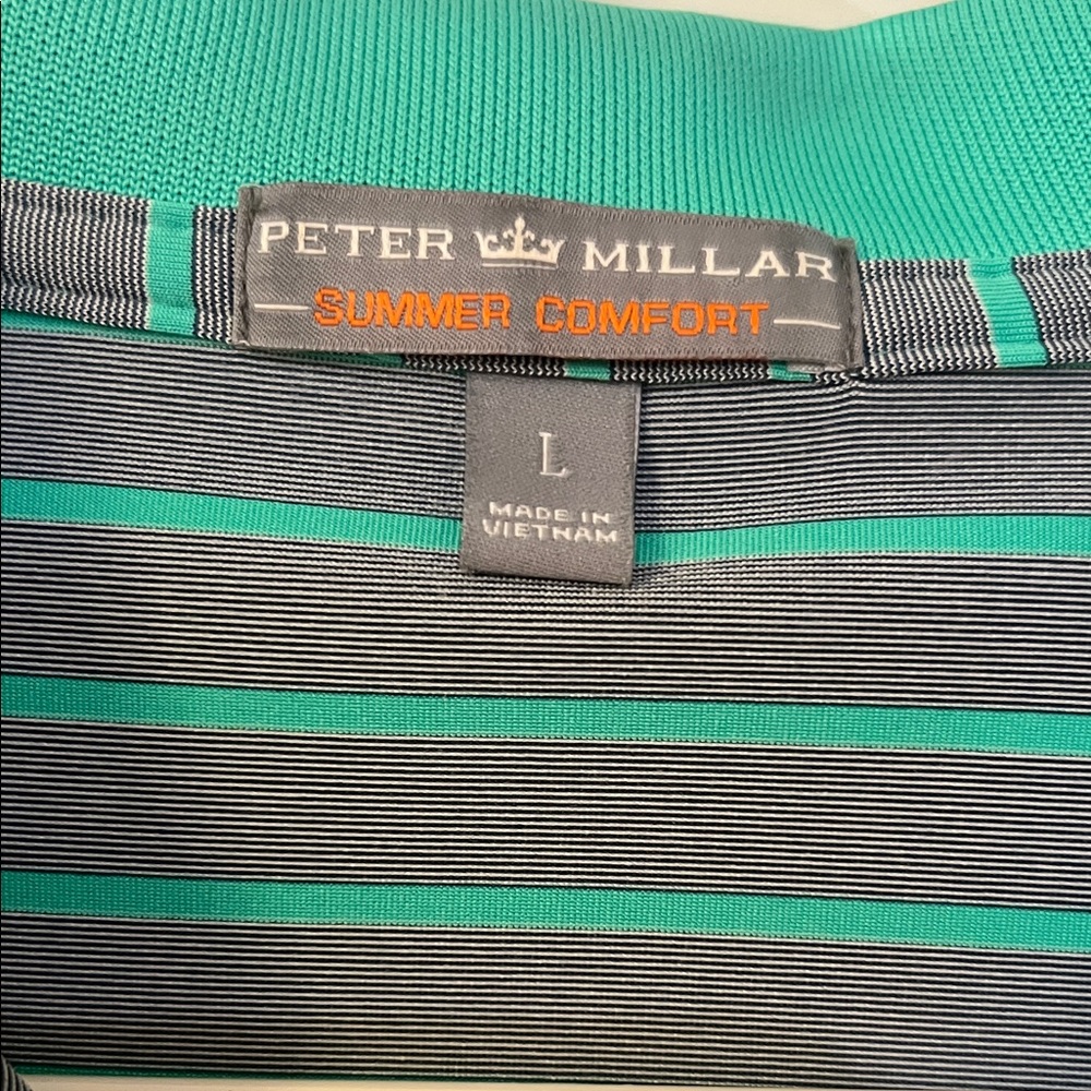 Peter Millar Summer Comfort Polo Shirt Large Green Gray Striped Golf Performance - Picture 2 of 4